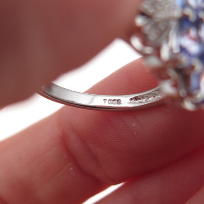 925 Sterling Silver Real Tanzanite & White Topaz Ring Size 8
