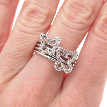 925 Sterling Silver Mexico Real Round-Cut Diamond Butterfly Ring Size 7