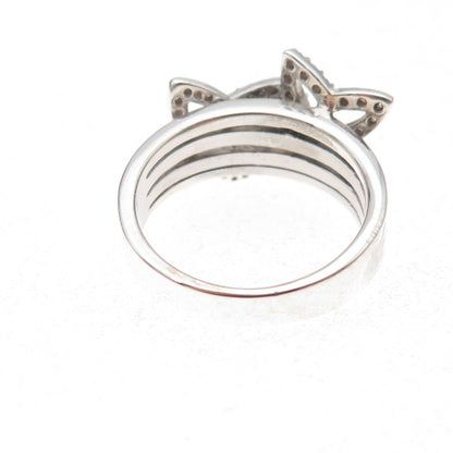 925 Sterling Silver Mexico Real Round-Cut Diamond Butterfly Ring Size 7