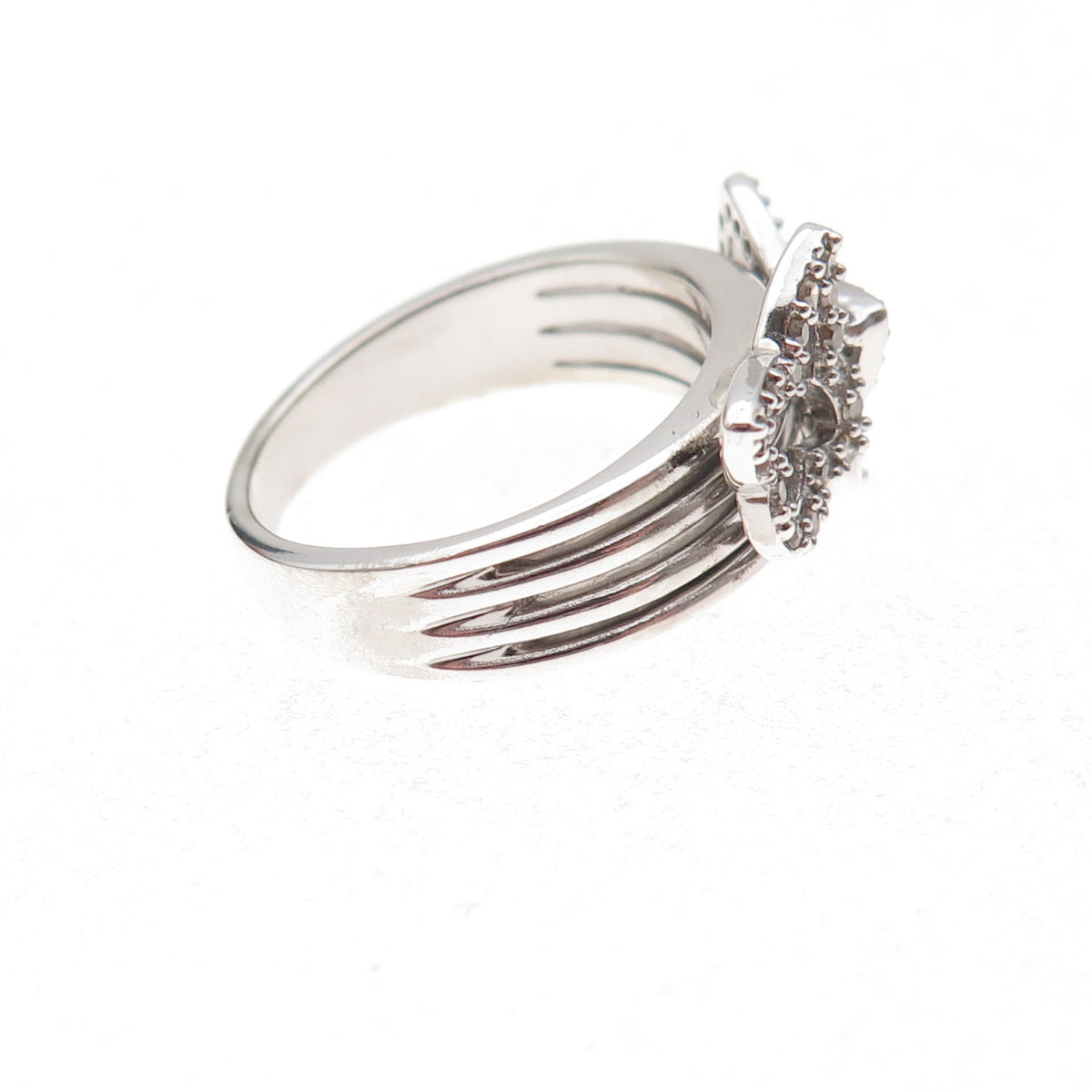 925 Sterling Silver Mexico Real Round-Cut Diamond Butterfly Ring Size 7