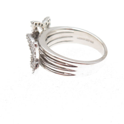 925 Sterling Silver Mexico Real Round-Cut Diamond Butterfly Ring Size 7