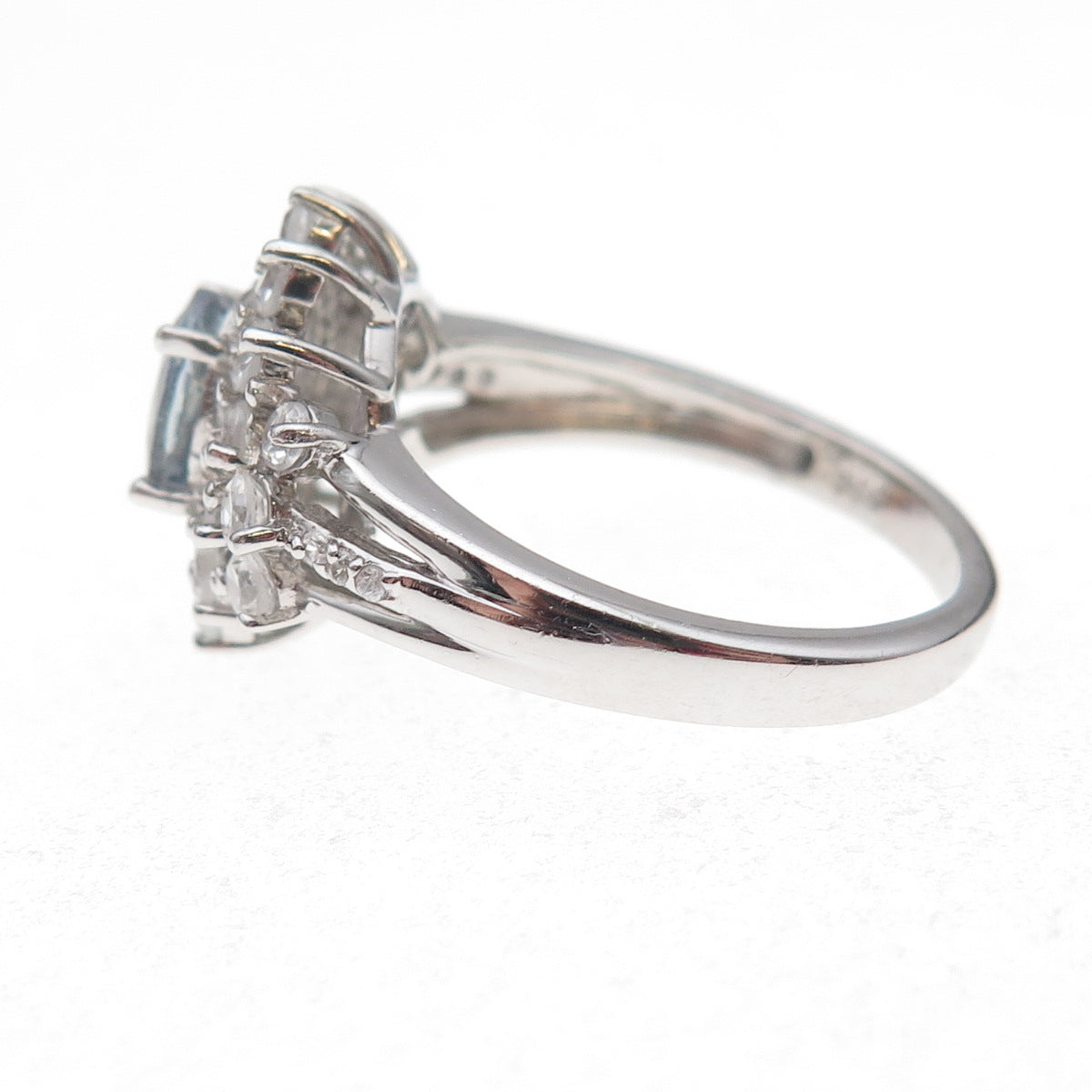 Chuck Clemency 925 Sterling Silver Real Tanzanite & White Topaz Ring Size 8.25