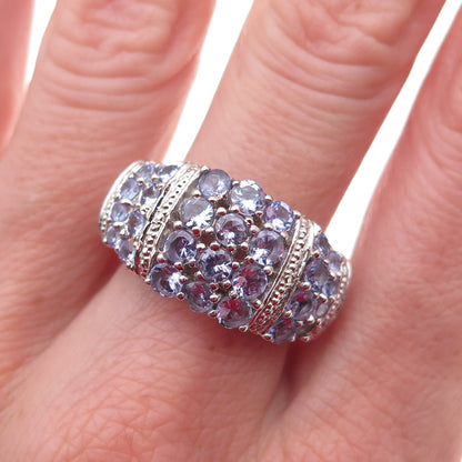 Chuck Clemency 925 Sterling Silver Real Round-Cut Tanzanite Cluster Ring Size 8