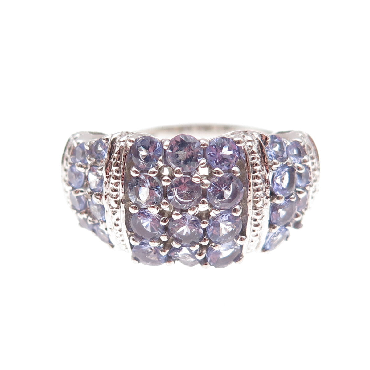 Chuck Clemency 925 Sterling Silver Real Round-Cut Tanzanite Cluster Ring Size 8