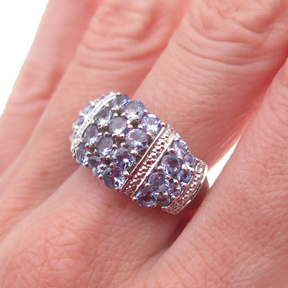 Chuck Clemency 925 Sterling Silver Real Round-Cut Tanzanite Cluster Ring Size 8