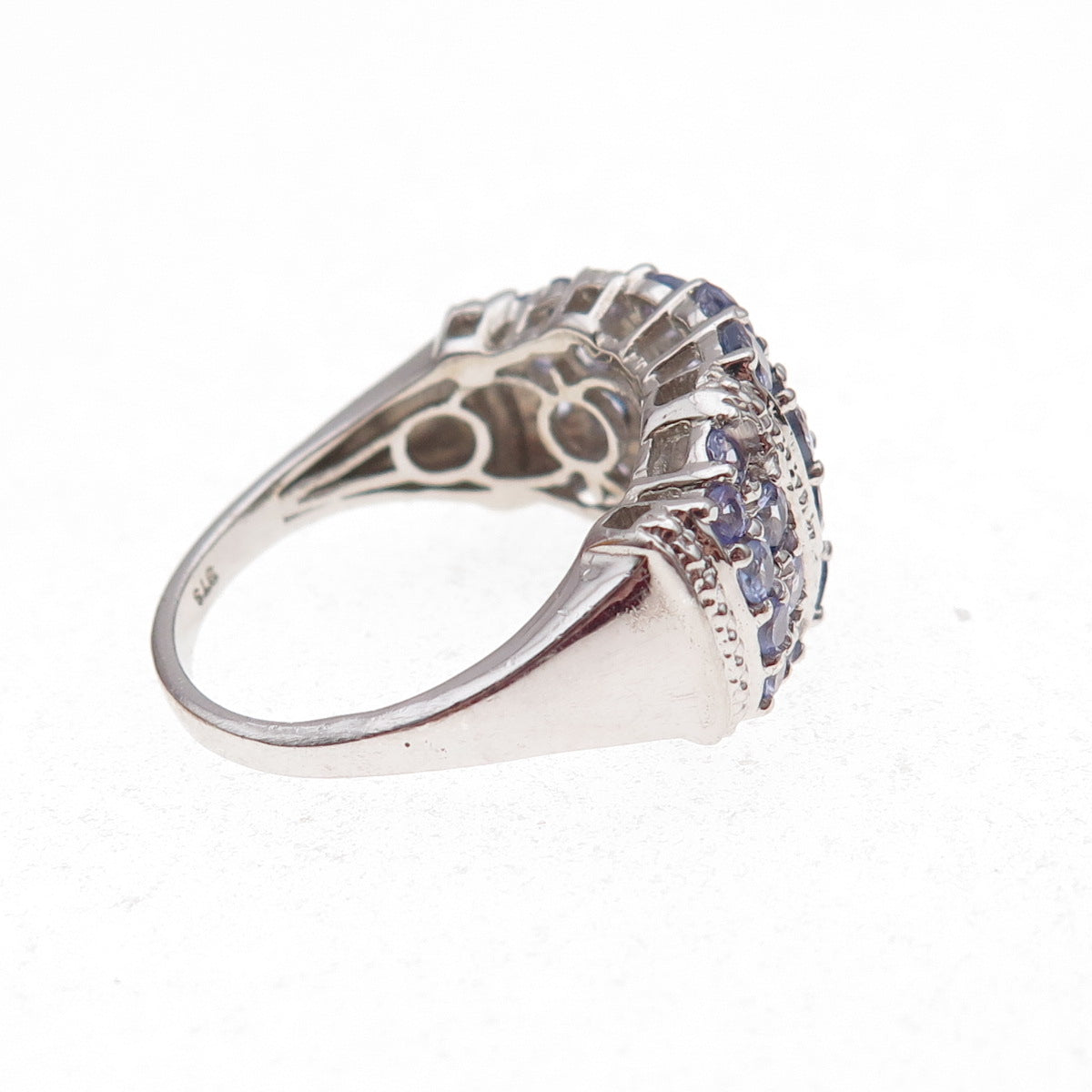 Chuck Clemency 925 Sterling Silver Real Round-Cut Tanzanite Cluster Ring Size 8