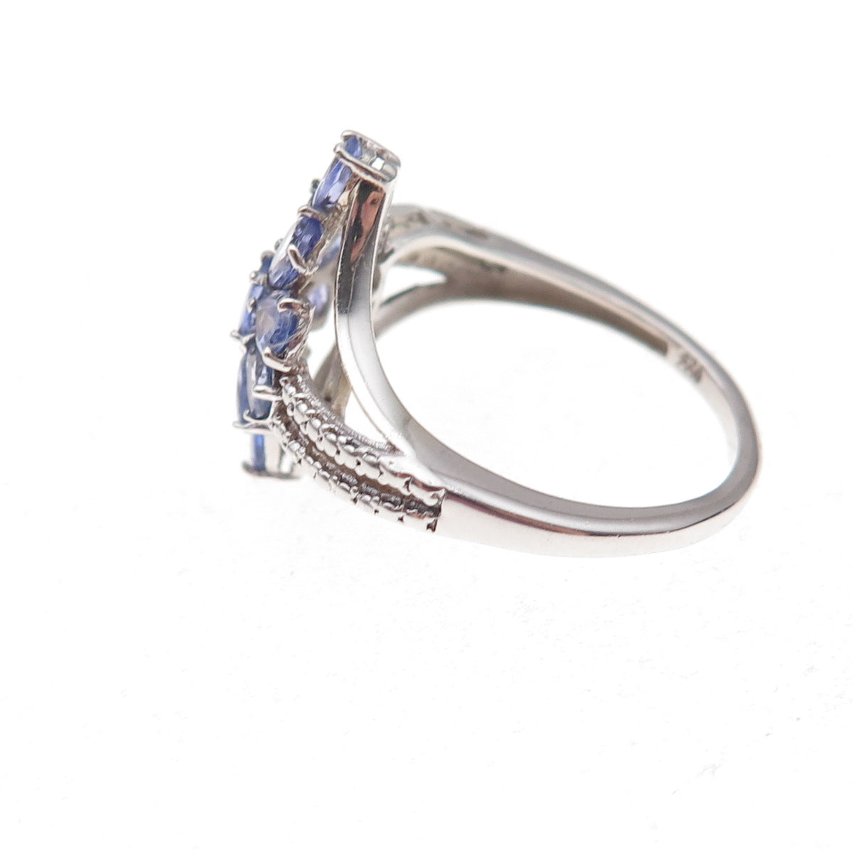 Chuck Clemency 925 Sterling Silver Real Tanzanite Cluster Floral Ring Size 8