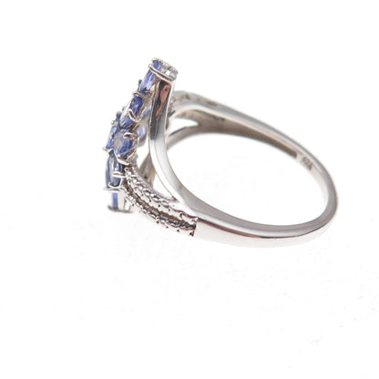 Chuck Clemency 925 Sterling Silver Real Tanzanite Cluster Floral Ring Size 8