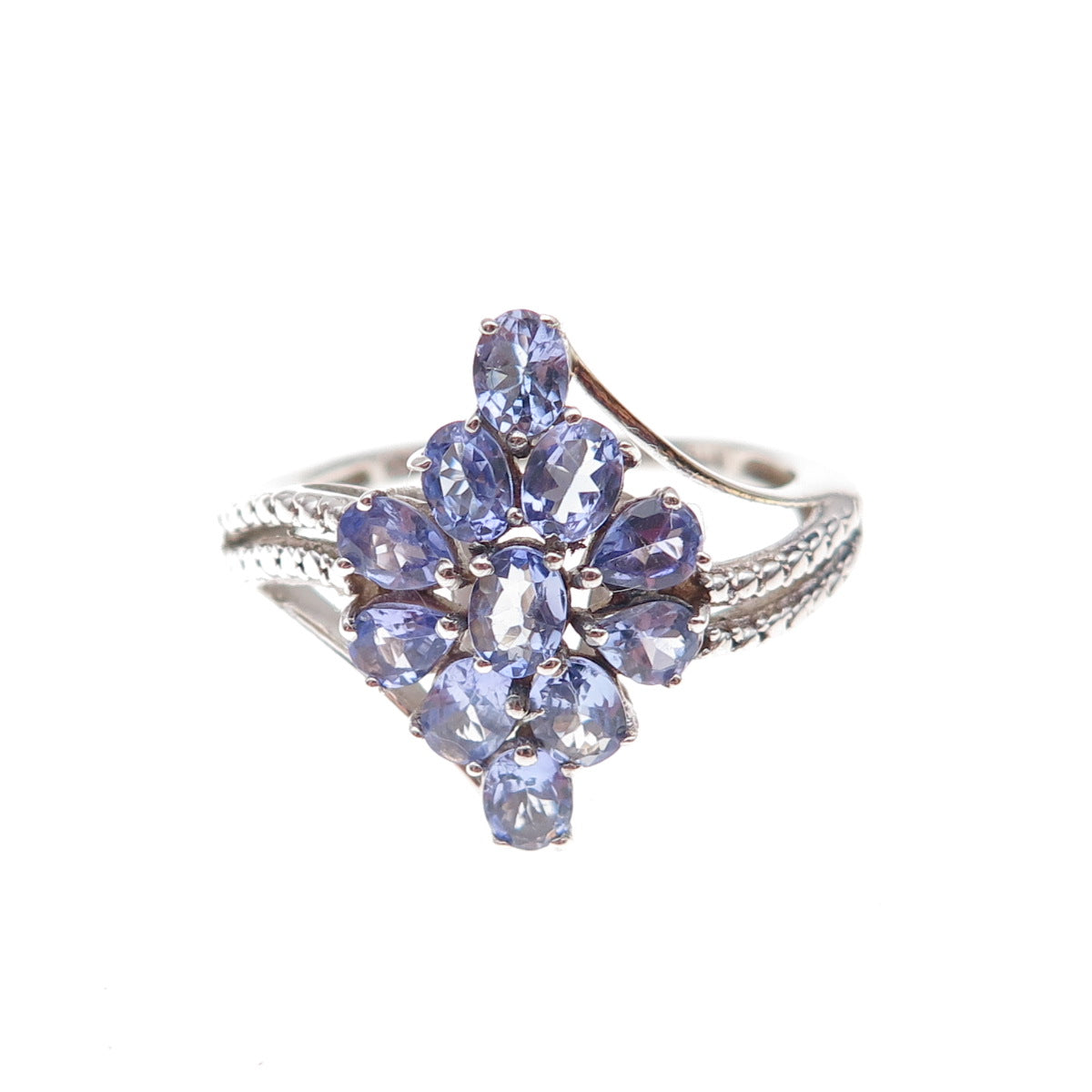 Chuck Clemency 925 Sterling Silver Real Tanzanite Cluster Floral Ring Size 8