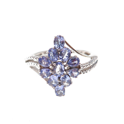Chuck Clemency 925 Sterling Silver Real Tanzanite Cluster Floral Ring Size 8