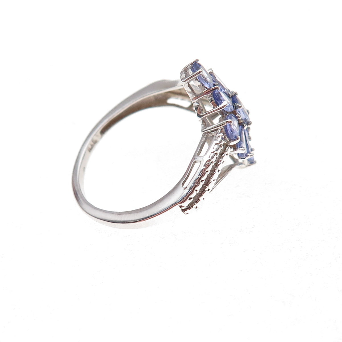 Chuck Clemency 925 Sterling Silver Real Tanzanite Cluster Floral Ring Size 8