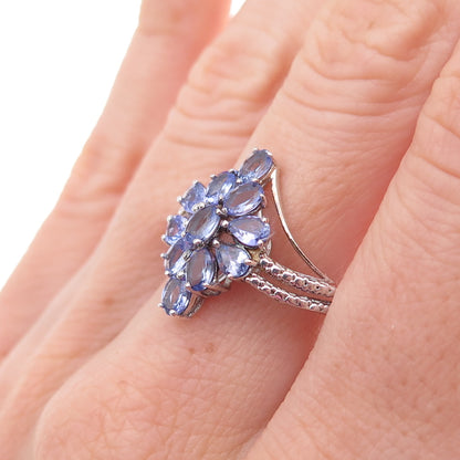 Chuck Clemency 925 Sterling Silver Real Tanzanite Cluster Floral Ring Size 8