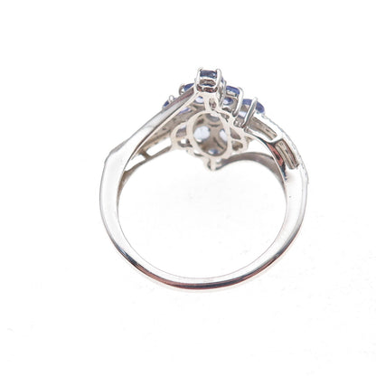 Chuck Clemency 925 Sterling Silver Real Tanzanite Cluster Floral Ring Size 8