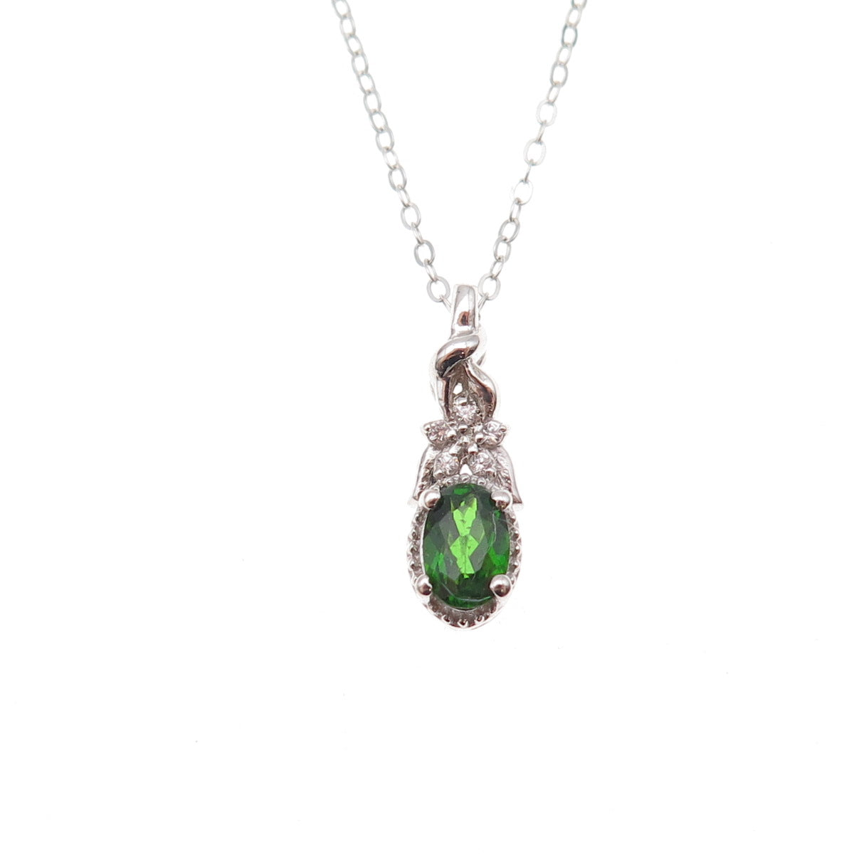 Chuck Clemency 925 Sterling Silver Real Peridot & White Topaz Chain Necklace 20"