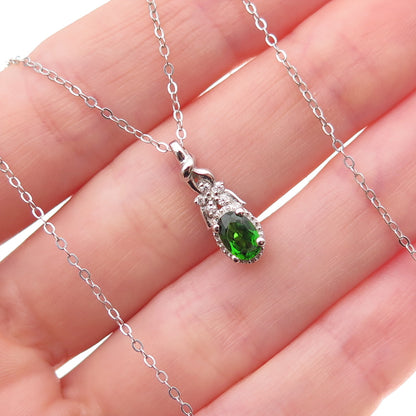 Chuck Clemency 925 Sterling Silver Real Peridot & White Topaz Chain Necklace 20"