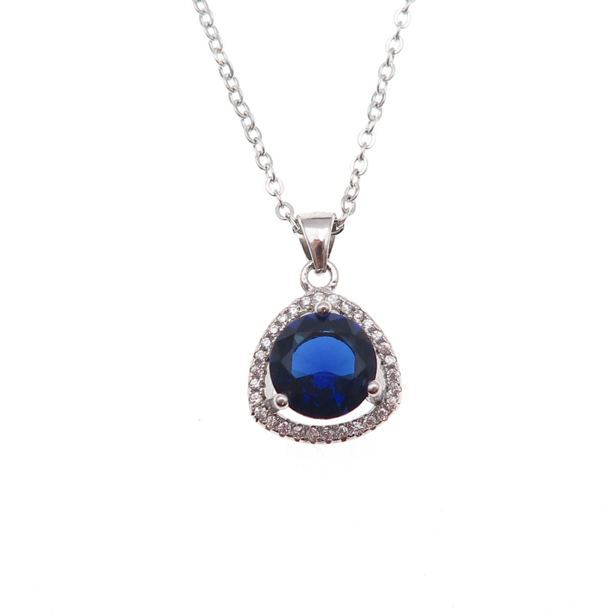 925 Sterling Silver Blue & White C Z Cable Chain Necklace 18"