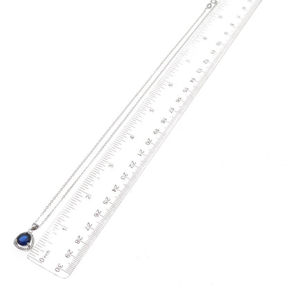 925 Sterling Silver Blue & White C Z Cable Chain Necklace 18"