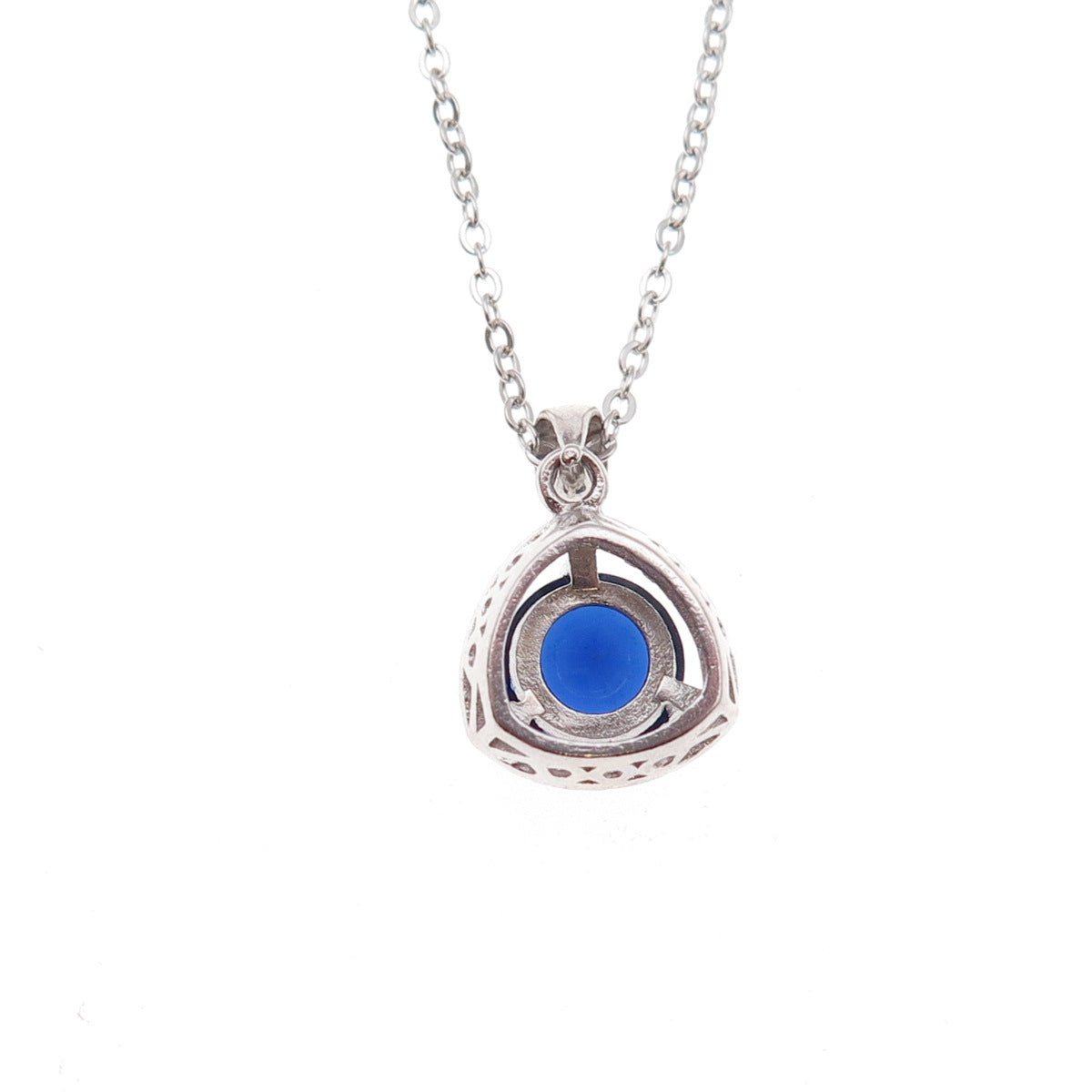 925 Sterling Silver Blue & White C Z Cable Chain Necklace 18"