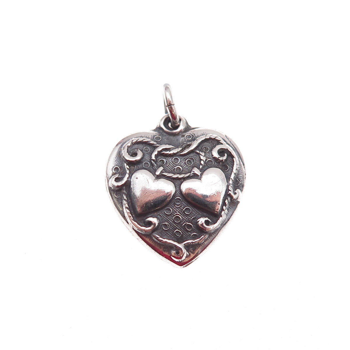 Walter Lampl 925 Sterling Antique Art Deco Couple Heart Chatelaine Charm Pendant