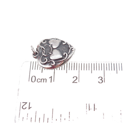 Walter Lampl 925 Sterling Antique Art Deco Couple Heart Chatelaine Charm Pendant