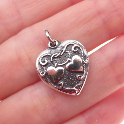 Walter Lampl 925 Sterling Antique Art Deco Couple Heart Chatelaine Charm Pendant