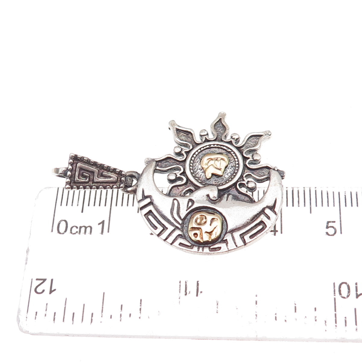 Tasman 925 Sterling Silver 2-Tone Vintage Mexico Chichen Itza Moon & Sun Pendant