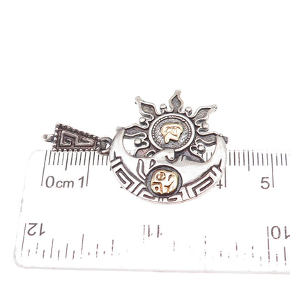 Tasman 925 Sterling Silver 2-Tone Vintage Mexico Chichen Itza Moon & Sun Pendant