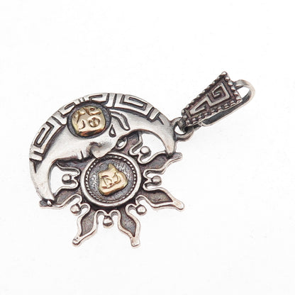 Tasman 925 Sterling Silver 2-Tone Vintage Mexico Chichen Itza Moon & Sun Pendant