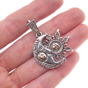 Tasman 925 Sterling Silver 2-Tone Vintage Mexico Chichen Itza Moon & Sun Pendant