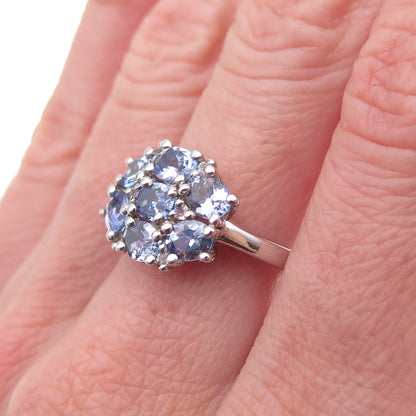 925 Sterling Silver Real Tanzanite & White Topaz Ring Size 8