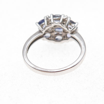 925 Sterling Silver Real Tanzanite & White Topaz Ring Size 8