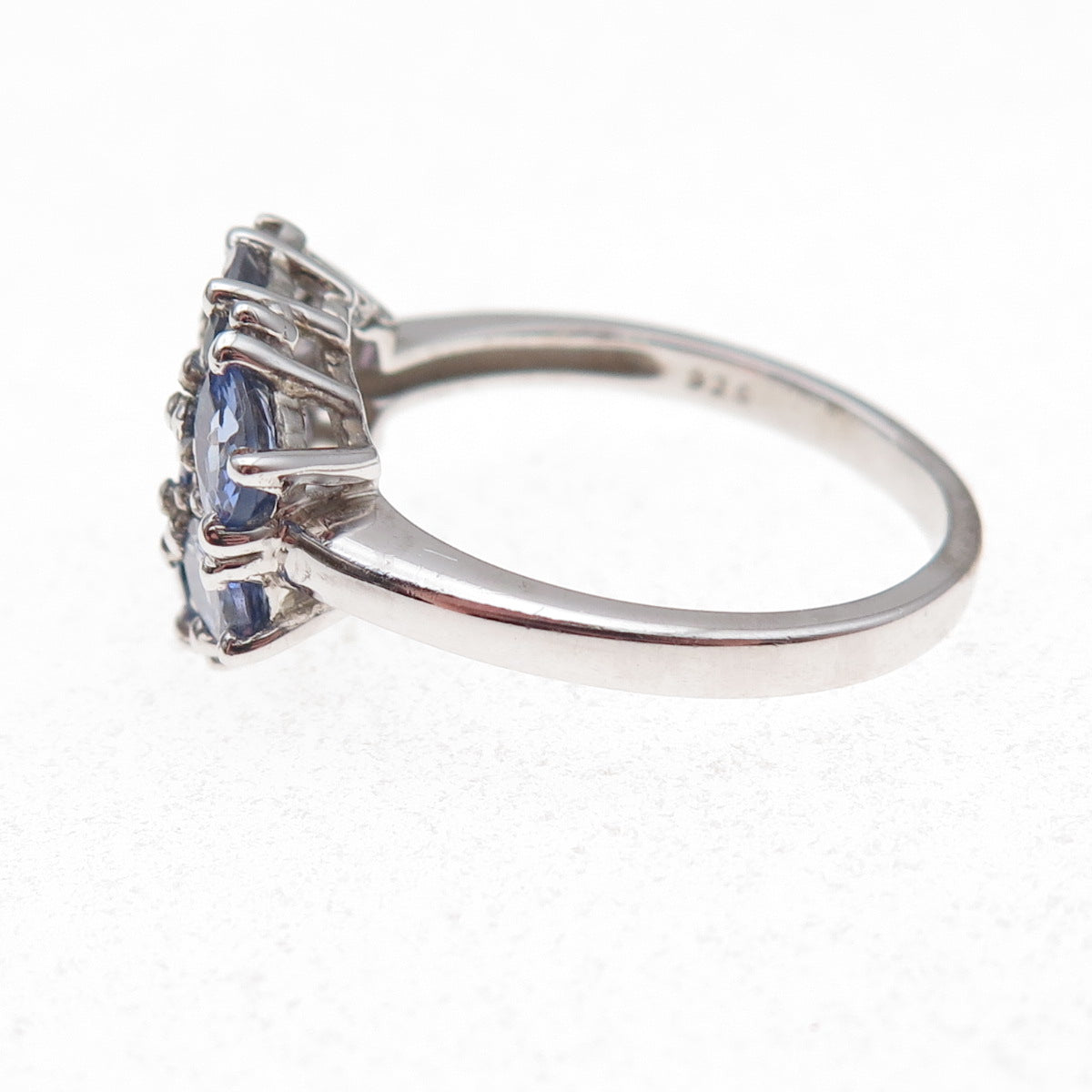 925 Sterling Silver Real Tanzanite & White Topaz Ring Size 8