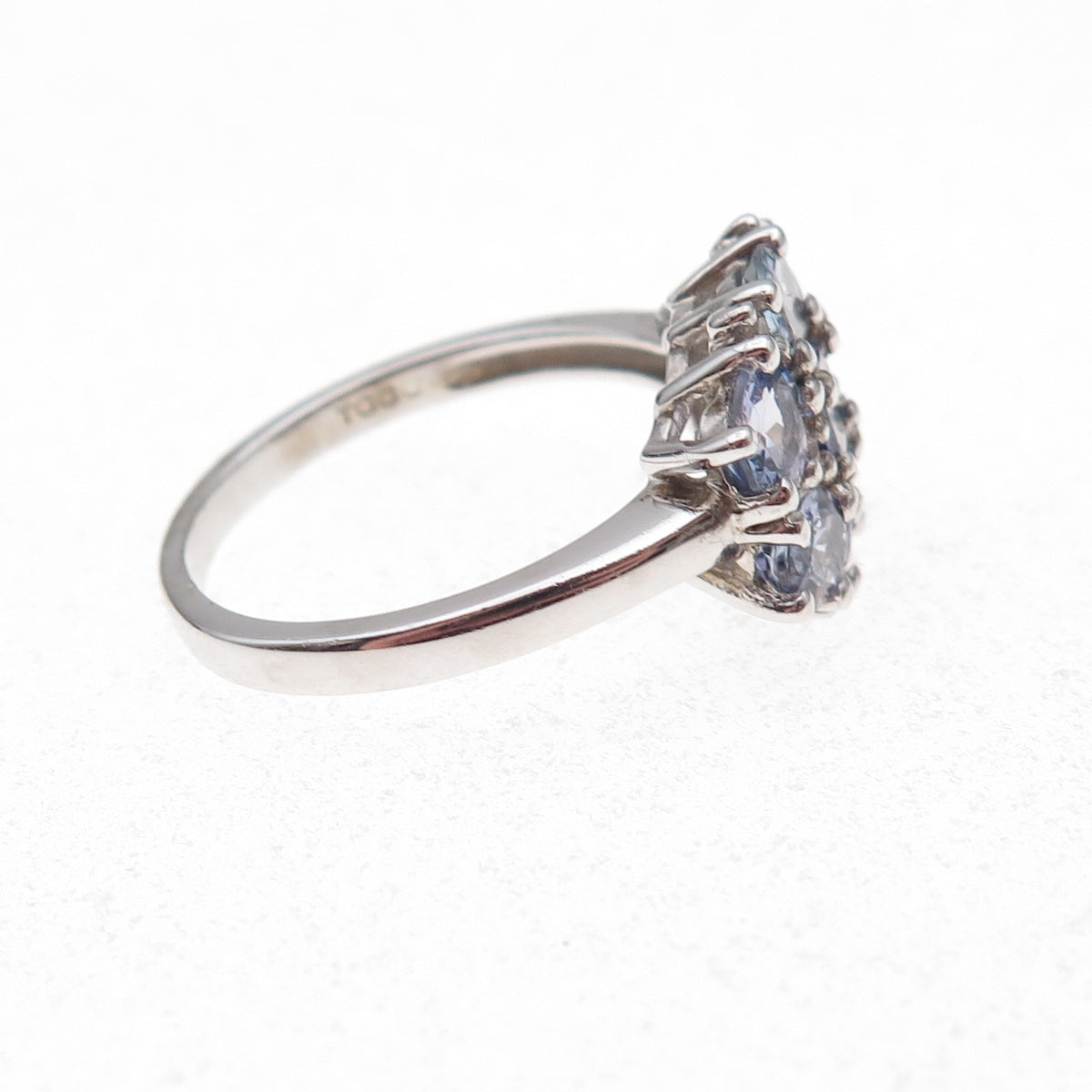 925 Sterling Silver Real Tanzanite & White Topaz Ring Size 8