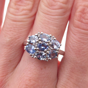 925 Sterling Silver Real Tanzanite & White Topaz Ring Size 8