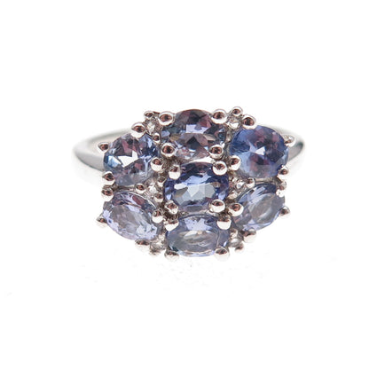 925 Sterling Silver Real Tanzanite & White Topaz Ring Size 8