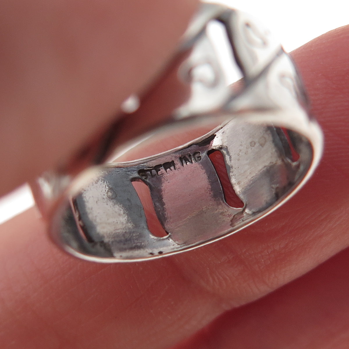 925 Sterling Silver Antique Art Deco Heart S-Shape Wide Band Ring Size 5.5