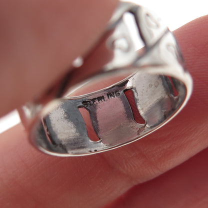 925 Sterling Silver Antique Art Deco Heart S-Shape Wide Band Ring Size 5.5