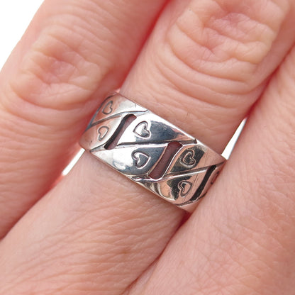 925 Sterling Silver Antique Art Deco Heart S-Shape Wide Band Ring Size 5.5