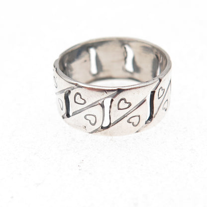 925 Sterling Silver Antique Art Deco Heart S-Shape Wide Band Ring Size 5.5