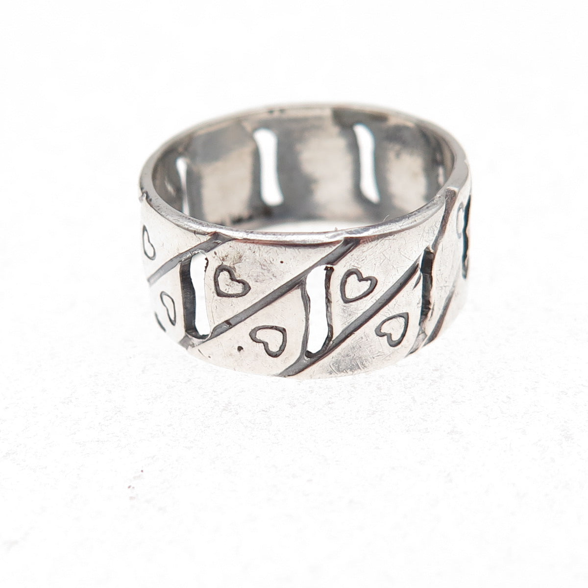 925 Sterling Silver Antique Art Deco Heart S-Shape Wide Band Ring Size 5.5
