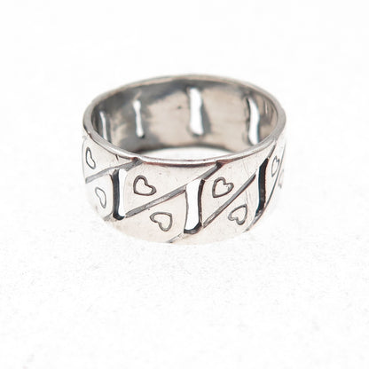925 Sterling Silver Antique Art Deco Heart S-Shape Wide Band Ring Size 5.5