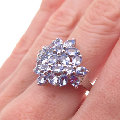 Chuck Clemency 925 Sterling Silver Real Tanzanite Floral Ring Size 8