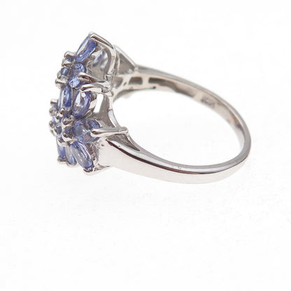Chuck Clemency 925 Sterling Silver Real Tanzanite Floral Ring Size 8