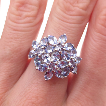 Chuck Clemency 925 Sterling Silver Real Tanzanite Floral Ring Size 8