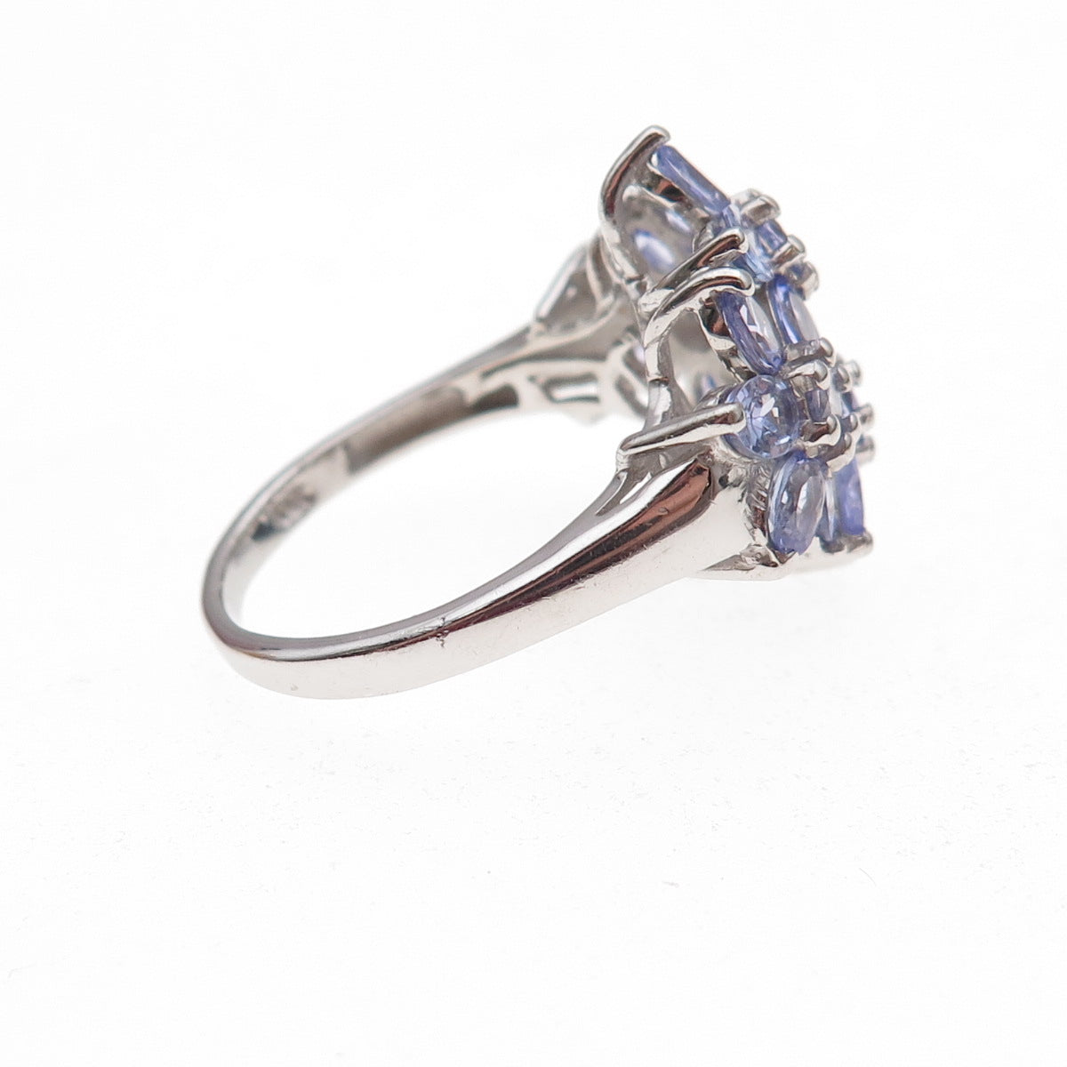 Chuck Clemency 925 Sterling Silver Real Tanzanite Floral Ring Size 8