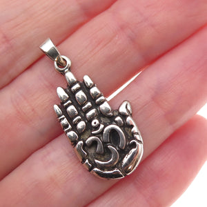 925 Sterling Silver Vintage Om Mantra Hamsa Amulet Oxidized Charm Pendant