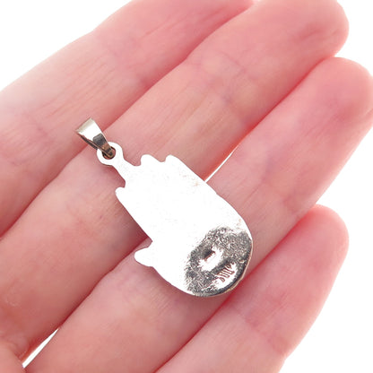 925 Sterling Silver Vintage Om Mantra Hamsa Amulet Oxidized Charm Pendant