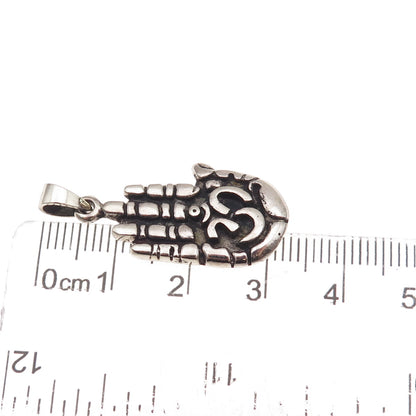 925 Sterling Silver Vintage Om Mantra Hamsa Amulet Oxidized Charm Pendant