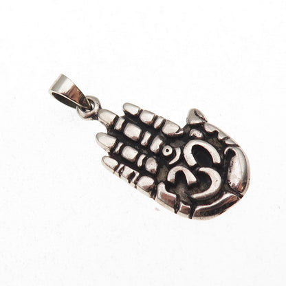925 Sterling Silver Vintage Om Mantra Hamsa Amulet Oxidized Charm Pendant