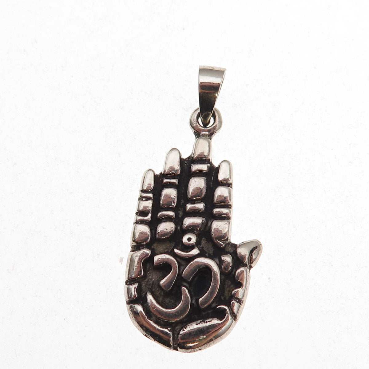 925 Sterling Silver Vintage Om Mantra Hamsa Amulet Oxidized Charm Pendant